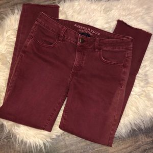 Red AEO skinny jeans